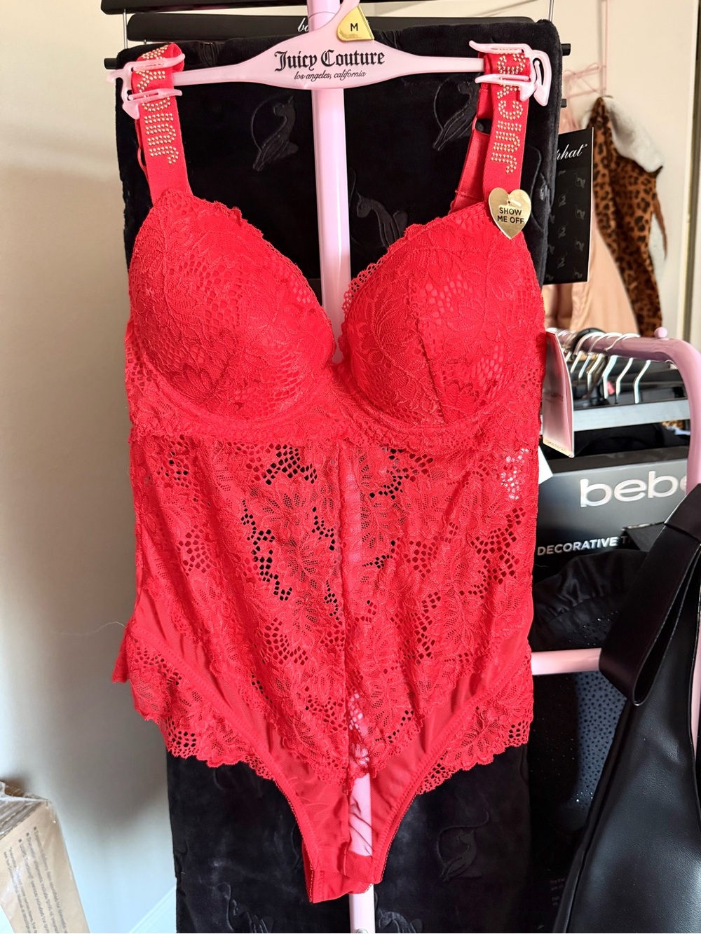 Juicy Couture Coral-Red Lace Teddy Bodysuit